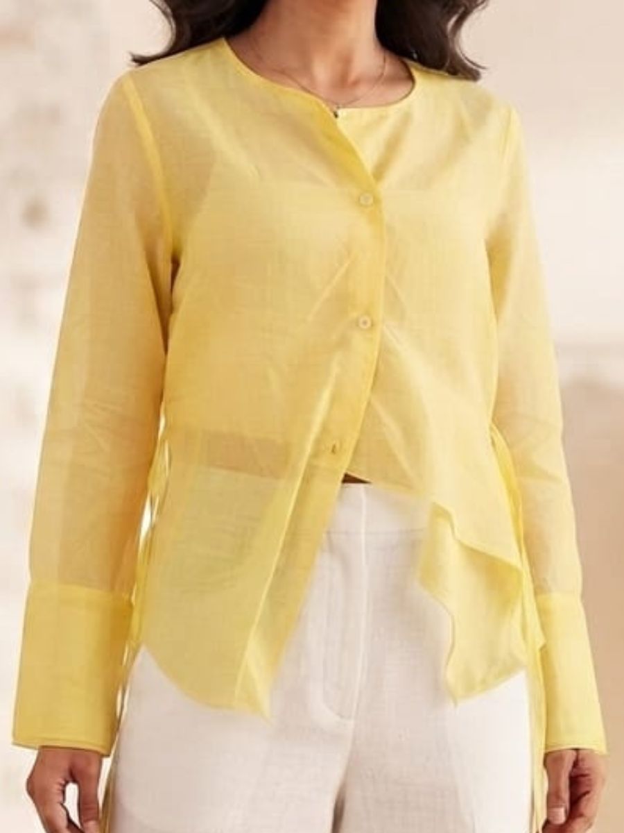 ModaFesta -yellow lenin full sleeve noting top